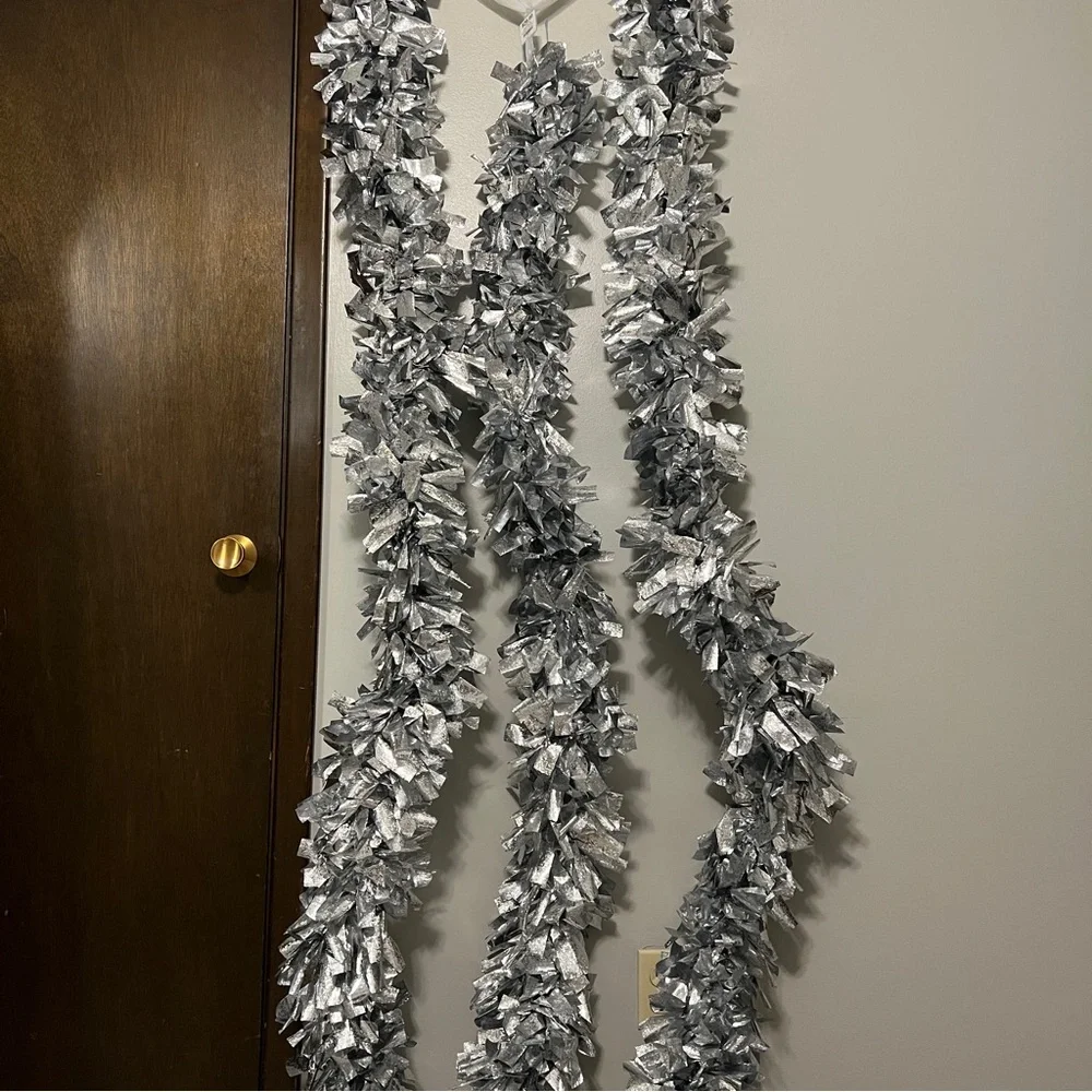 Oversized Wired Silver Tinsel Garland Strands Set of 3